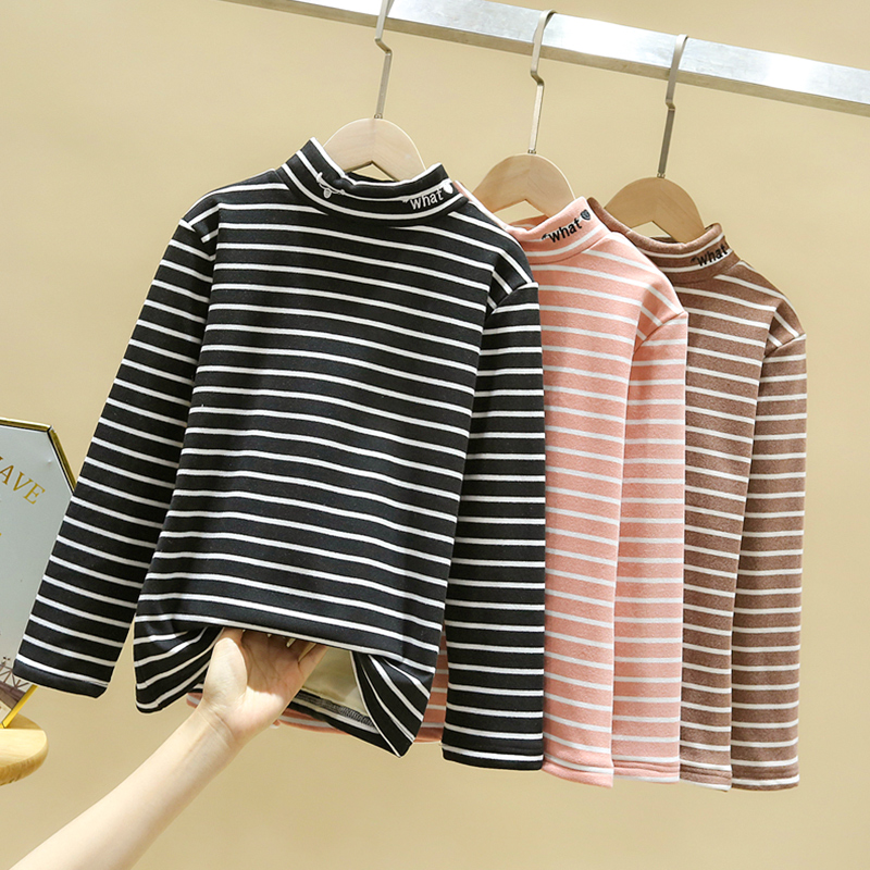 Girls with a half-high-collar shirt in autumn and winter clothing and thickening coat for large children in large-scale warm-sleeved t-shirt