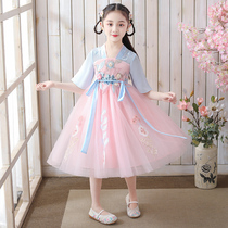 Korean Girls Hanfu Skirt 2021 Summer Chinese style Tang Dress Kimono Skirt Princess Dress Western style Floral Chiffon dress