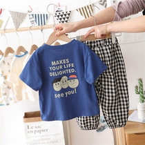 South Korean boys summer suit 2021 new large children's foreign style short sleeve pants summer handsome Korean boys tide