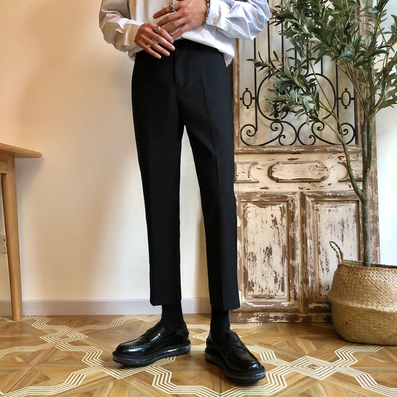 YG 19 spring and summer new suit pants Korean version fit straight casual trousers male teenagers all-match nine-point pants