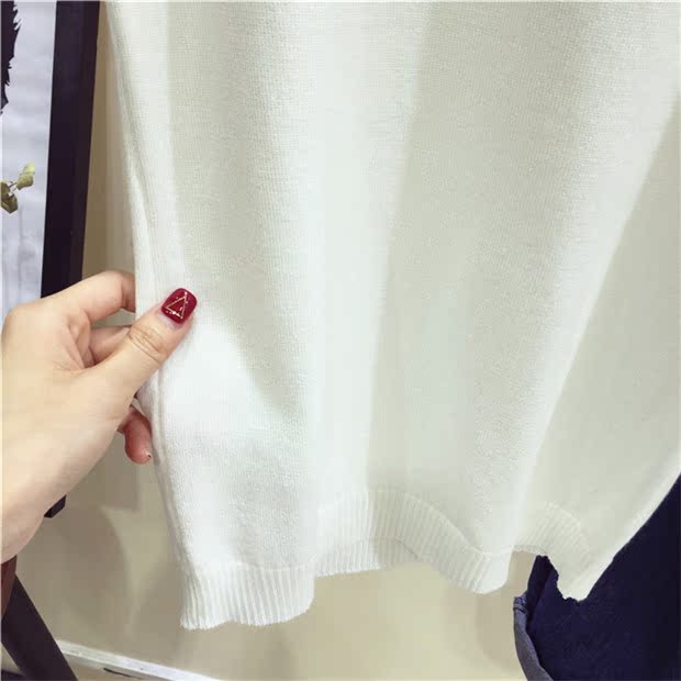 Mùa xuân hè mới thời trang nửa cổ áo len cao cổ màu rắn hoang dã Áo thun ngắn tay nữ đầu thon ao len