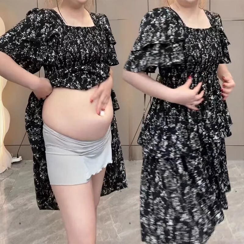 Plus-Size Elegant Square-Neck 2026 New Summer 1.0-150kg Large Size Belly-Covering Slimming Fairy-Like Floral Dress for Women Plus-Size Elegant Square-Neck 2026 New Summer 1.0-150kg Large Size Belly-Covering Slimming Fairy-Like Floral Dress for Women