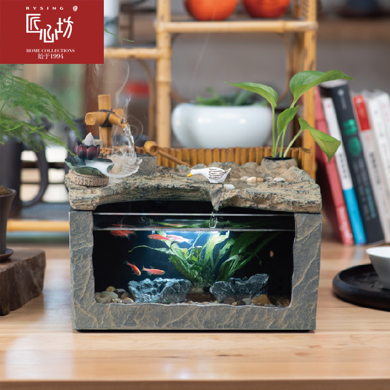 Artisan Workshop Tabletop Landscape Flowing Water Small Fish Tank Living Room Desk Creative View Fountain Office Decoration Pendulum