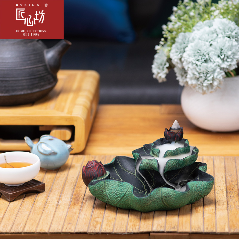 Artisan Mall Lotus Pond Moon Color back-back incense holder Chinese style incense stove Creative pendulum piece Tea room Zen Aroma Lavender