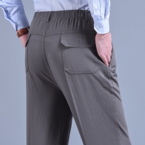 Dad Pants Mens Spring Autumn Middle Aged Pure Cotton Casual Pants Midlife Thickening Tightness Tightness High Waist Straight Cylinder Loose Trousers