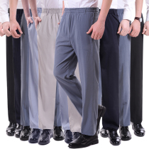 Dad Pants Mens Summer Middle-aged Ultra-thin piece of ice silk tightness waist casual pants for older adults Big code loose trousers