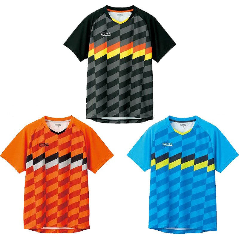 Japan VICTAS table tennis clothing short-sleeved T-shirt training competition clothing men's and women's CHECKER LINE GS