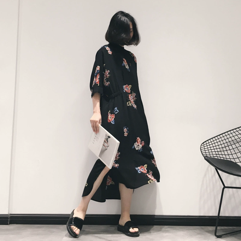 Mùa hè năm 2021 phong cách mới Hàn Quốc cổ điển sang trọng hoa rời cộng với kích thước áo sơ mi nữ kiểu tay áo váy voan - váy đầm