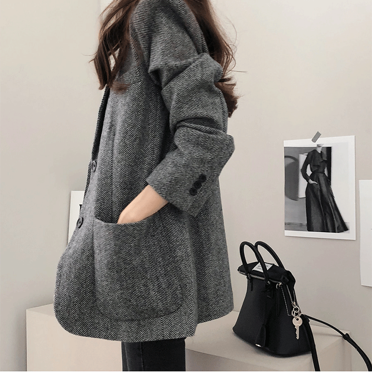 Bộ đồ xương cá phù hợp với nữ mùa xuân và mùa thu mới chic chic áo len dài retro - Accentuated eo áo áo khoác dáng dài hàn quốc