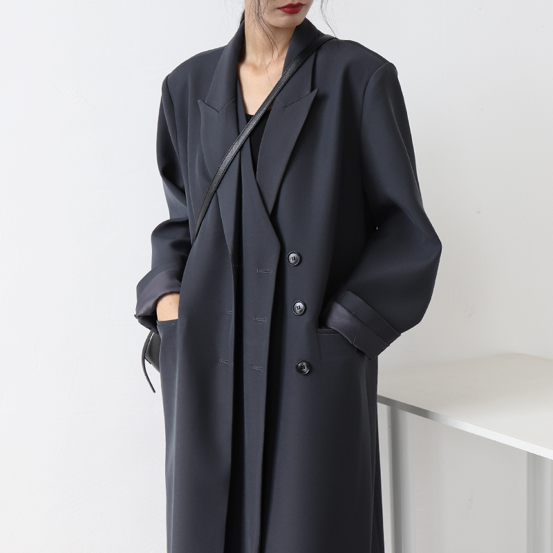 Chicclo 2026 Spring Heavy Craftsmanship Double-Breasted Long Loose Blazer Over-The-Knee Trench Coat Women's Top