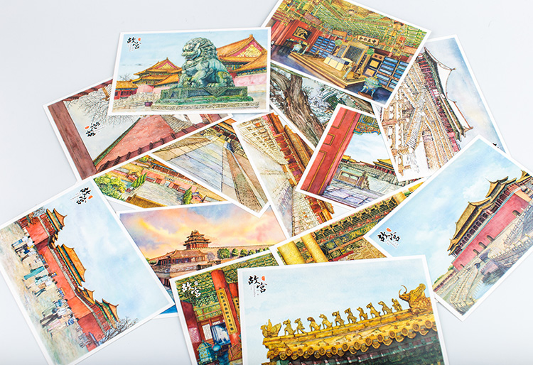 Large size creative hand-painted Forbidden City Postcard Beijing Tourist Souvenirs Corner of the Meridian Gate Dry Clear Palace Garden