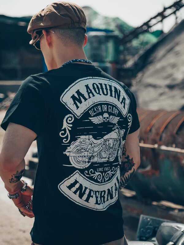European and American Motorcycle Heavy-Duty Short-Sleeve T-Shirt for Men, Rock American Retro Pure Cotton Harley Motorcycle Amekaji Print