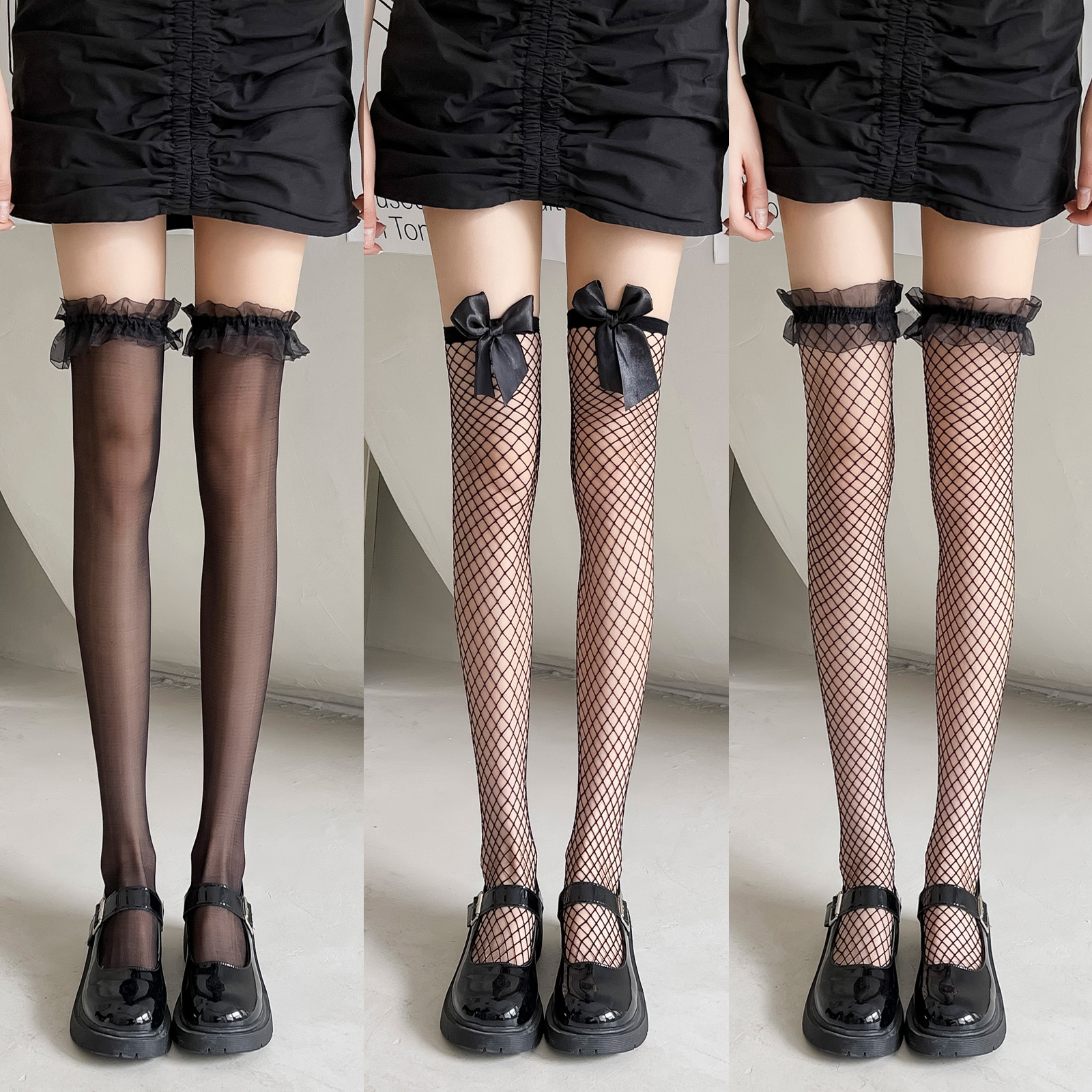 Butterfly Knot Black Over Knee Long Barrel Socks Jk Lace Side Summer Thin PURE DESIRE SOCKS WOMAN SENSATION SLIM FISHING NET SOCKS