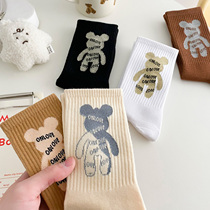 Card Its Color Small Bear Midbarrel Socks Children INS Chauchu Children in the net Red Cute Day Ensemble Pure Cotton 100 Hitch Stockings Socks