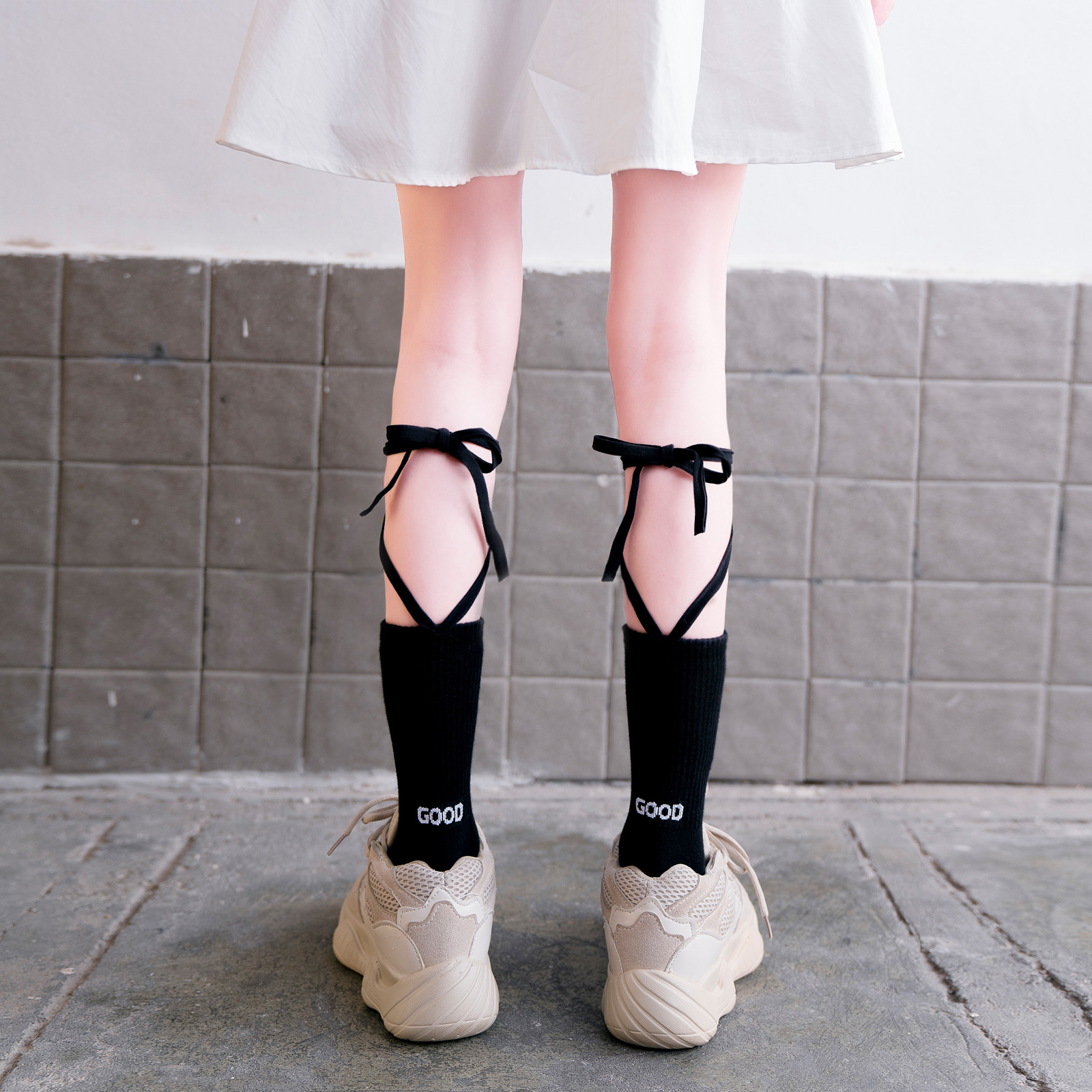 lolita cross-strap socks children ins Chauves spring autumn calf socks over kneecap stockings Sox black midbarrel socks