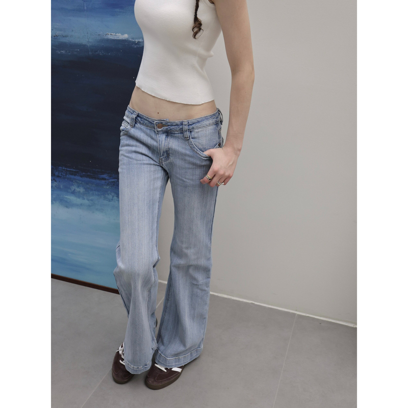 Fot2025 Bamboo Texture London Color Scheme Washed Cat Scratch Vintage Low-Rise Loose Woad Blue Long Pants Denim Fot2025 Bamboo Texture London Color Scheme Washed Cat Scratch Vintage Low-Rise Loose Woad Blue Long Pants Denim