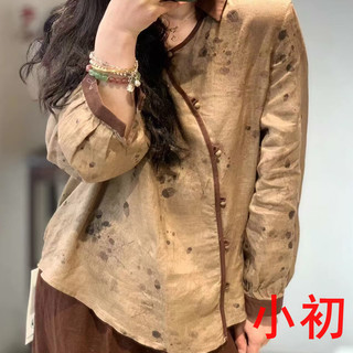 Xiaochu shop cotton and linen women's new products large size loose tops linen ramie shirts literary retro