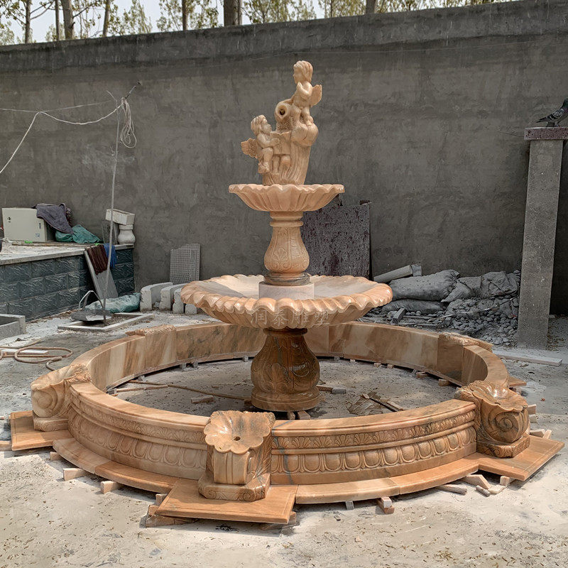 Villa Marble Fountain Late Xia Red Feng Shui Ball Falls Water Bowl Stone Sculpture decorative European-style Flowing Water Landscape Sculpture