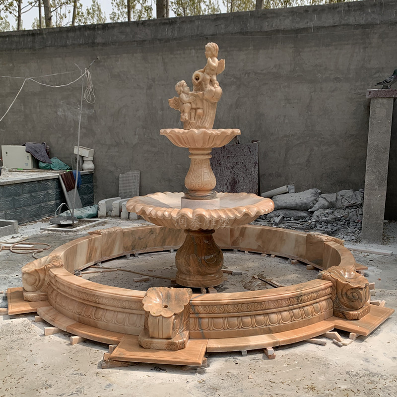 Villa Marble Fountain Sunset Red Feng Shui Ball Falling Water Bowl Stone Carving Decoration European Style Flowing Water Landscape Sculpture