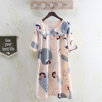 Little girl summer skirt fresh thin cotton pajamas knitted cotton cute student nightgown lapel home clothing women