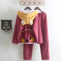 Even Cap Sleepwear Bubble Suede Cartoon Cute Lady Loose Flannel suede Caoystudent Home Suit Thickened Suit