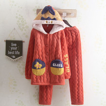 Cartoon Lady winter padded pajamas warm three-layer coral velvet cute student hooded home suit suit