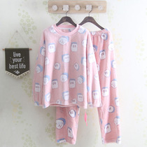Pullover pajamas ladies cartoon cute flannel padded autumn and winter casual long sleeve round neck coral velvet home wear