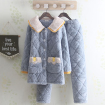 # Popular type# winter three-layer thick cotton Womens pajamas long coral velvet warm home clothing casual set