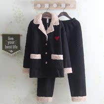 Sleepwear cardiovert thicken plus velvety autumn winter ladies goat suede warm casual home Clothing Pure Color Fashion White Collar Suit