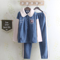 Pajamas cartoon cute lady autumn and winter thick plus velvet high-grade home clothing warm bubble velvet Korean suit women