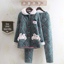 Winter padded cotton ladies cute pajamas beetle velvet coral velvet sweet personality home clothing cartoon womens suit
