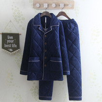 Pure color upscale mens winter three-layer thickened clip cotton pyjamas bevelvet warm can be worn outside wearing home suit thick