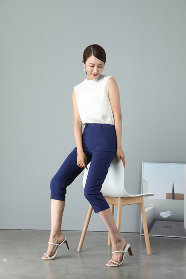 2023 spring and summer Korean version of the new slim and thin casual small straight cropped pants 9-point trousers plus size pants