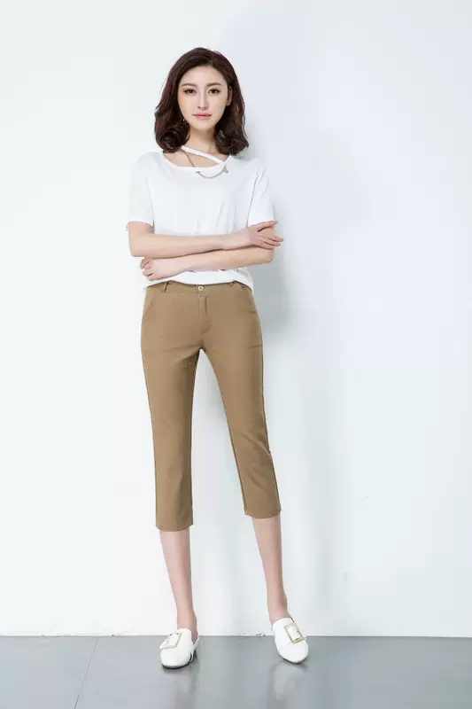 Đặc biệt hàng ngày hè mới co giãn cotton slim slim nữ giản dị thẳng bảy điểm chín điểm quần siêu lớn size