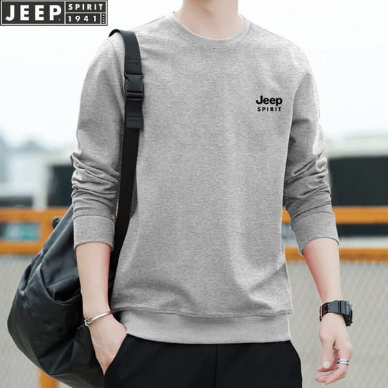 JEEP/Jeep sweatshirt men's spring, autumn and winter long-sleeved T-shirt round neck pure cotton bottoming shirt simple casual top 2024 new