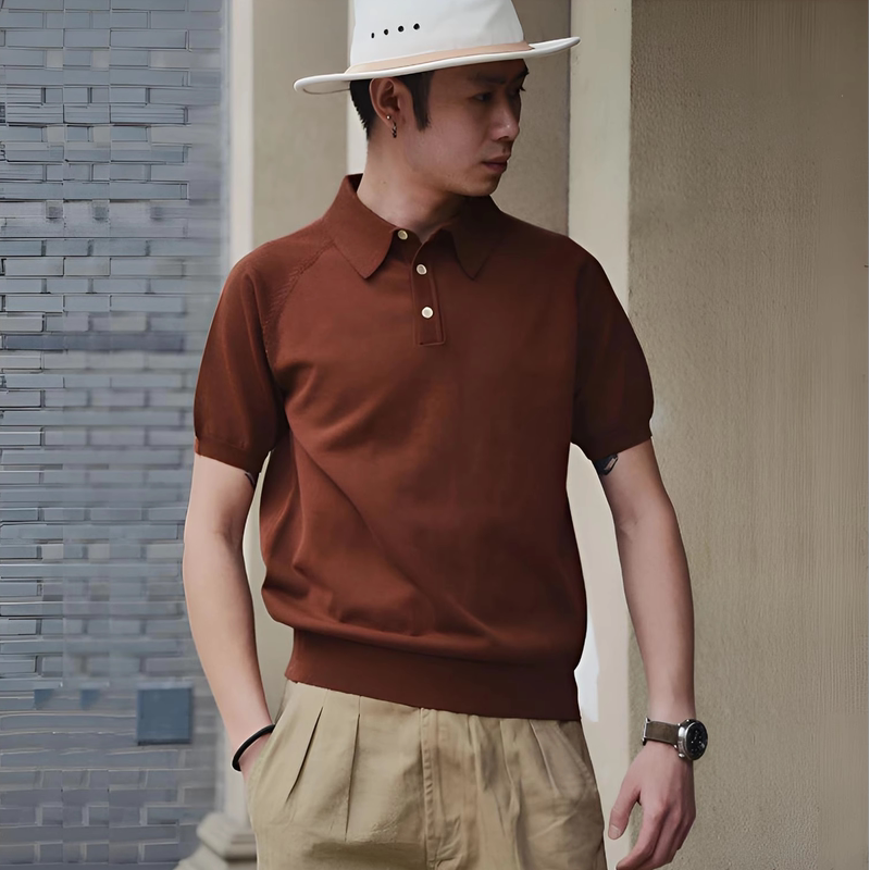 Business Casual Italian Polo Shirt Men's American Casual American Retro Knitted Pure Cotton Short-Sleeved T-Shirt Summer