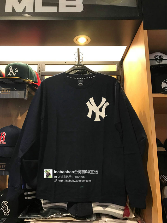 Taiwan counter Shunfeng straight hair MLB Yankees Fall Men's Long - sleeve T - shirt team round collar coat