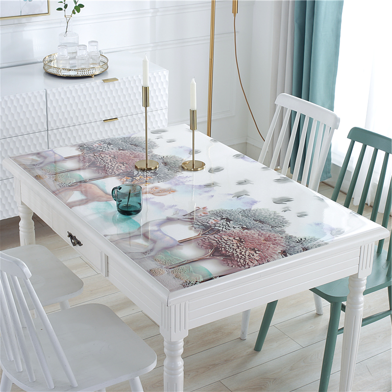 PVC tablecloth waterproof anti-scalding anti-oil no-wash coffee table mat Nordic light luxury table top table mat soft glass tablecloth