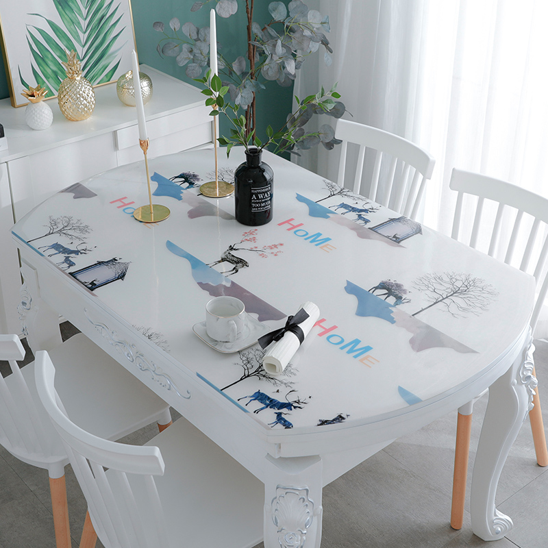 Oval tablecloth waterproof and oil-proof disposable table mat PVC anti-scalding soft glass thickened transparent table mat crystal plate