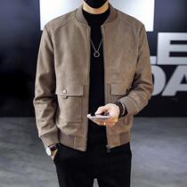 2021 spring new fashion casual ruffian handsome jacket male Korean slim suede thickened mens jacket top