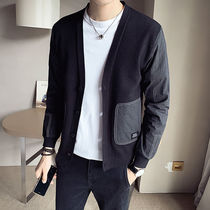 2021 spring and autumn mens sweaters Korean version of the trend personality handsome casual line clothes wear knitwear cardigan jacket