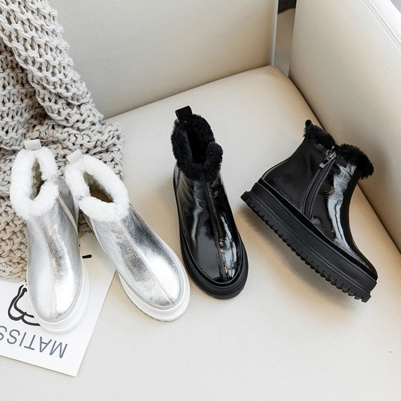 Fur integrated snow boots women's 2020 new winter waterproof thickened warm cotton shoes inner heightened thick-soled short boots