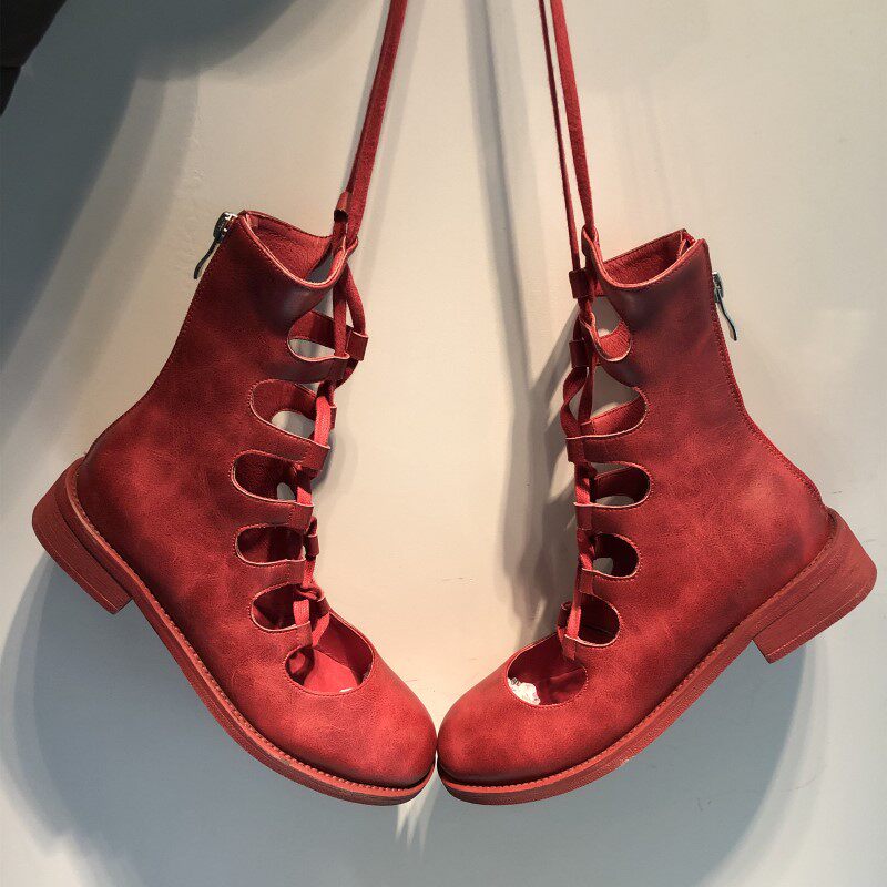 guidi short boots lace-up leather flat Roman sandals all-match chunky heel Martin boots women's spring and summer heightened sandals