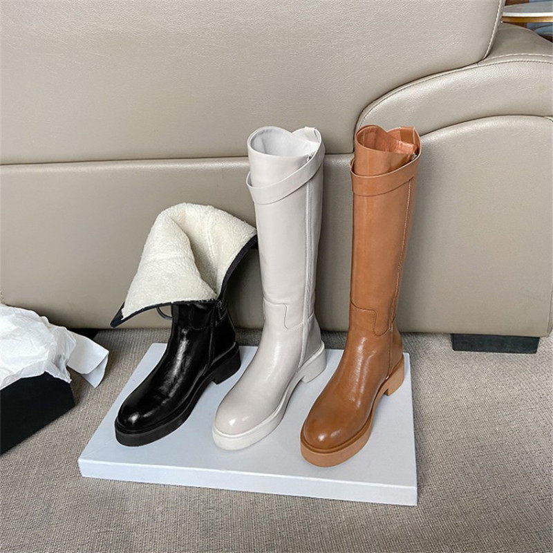 Leather 2020 new winter riding boots tall women's boots wool plus velvet knight boots long women's mid-tube knee-high boots - Taobao