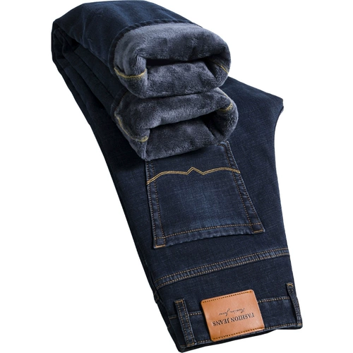 Флисовые демисезонные утепленные джинсы с начесом, бархатные штаны, свободный прямой крой