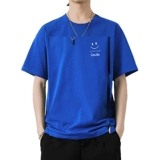 Синяя хлопковая футболка с коротким рукавом, подходит для подростков