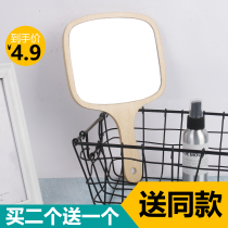 Beauty salon special cosmetic mirror round hand holding wooden small mirror dental embroidery mirror portable high-definition handle mirror female