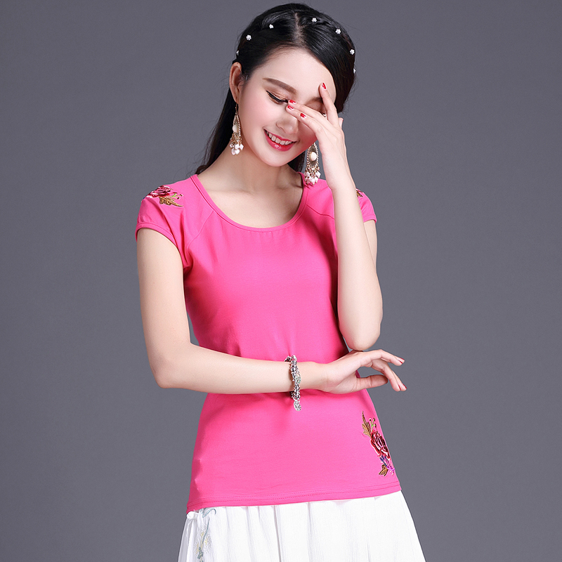 Áo dài nữ Trung Quốc kiểu dáng mùa thu Quốc phục mùa thu thêu cỡ lớn tay áo dài chạm đáy Áo thun cổ tròn thêu áo thun nữ áo phông nữ rộng