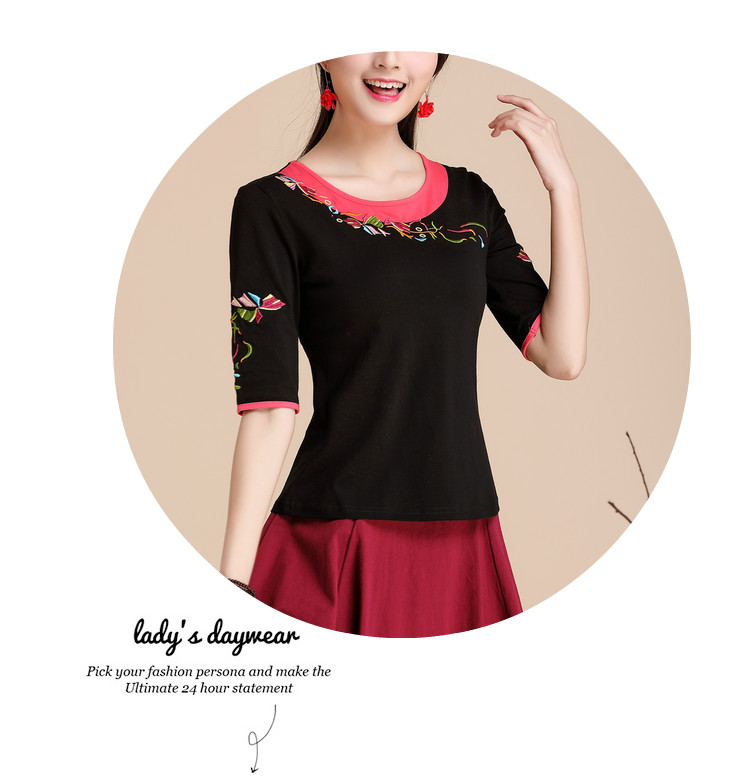 Trung quốc phong cách của phụ nữ mùa hè ăn mặc gió quốc gia áo sơ mi thêu ngắn tay T-Shirt nữ nửa tay kích thước lớn mỏng thêu áo sơ mi quần jean nữ cao cấp
