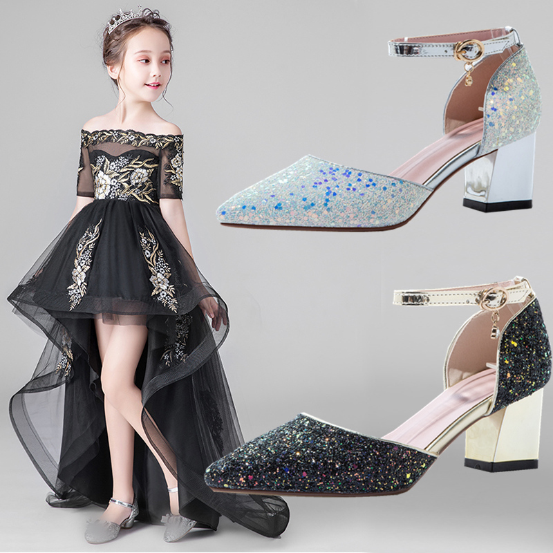 Girls' High-Heeled Shoes, Pointed-Toe Princess Shoes, Black Kidsren's Leather Shoes, Dress Shoes, Primary School Students' Stage Catwalk Performance Shoes Girls' High-Heeled Shoes, Pointed-Toe Princess Shoes, Black Kidsren's Leather Shoes, Dress Shoes, Primary School Students' Stage Catwalk Performance Shoes